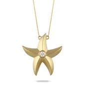 0.05 CTW Diamond 18K Yellow Gold Starfish Pendant Necklace