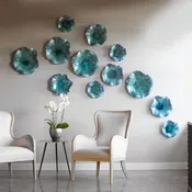 Abella Ceramic Outdoor Wall Decor, Aqua, S/3