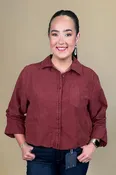 3/4 Sleeve Bubble Hem Woven Shirt