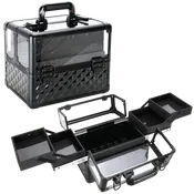 VER Beauty Aluminum Makeup Train Case with Clear Armored Top, 4 Sliding Trays