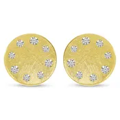 14k Yellow Gold Brushed Diamond Disc Stud