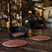 Coaster Holder – Fine Leather Holder in Round or Square