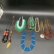 Boho Fashion Jewelry Lot of 8 Necklaces Beaded Statement Bib Tribal Style