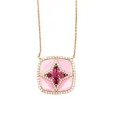 14K Rose Gold Pink Enamel & Rubies Necklace