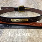 1.5" Fancy Stitched Leather Belt with Custom Engraved Nameplate
