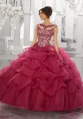 Contrasting Beading and Embroidery on a Ruched Tulle Ballgown