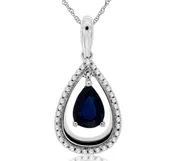 14K White Gold Pear Shape Sapphire and Diamond Drop Pendant  (.98ctw)