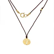 14 Karat Gold Aries Zodiac Charm On Brown Silk