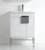 24 Inch Modern Freestanding White Kuro Bathroom Vanity, Single Sink, Integral Sink Top