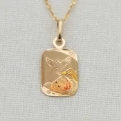 14k Gold Color Etched Blessing Charm With Chain