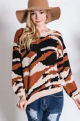 Army Camo Print Cozy Knit Sweater Rust