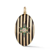 14K GOLD EMERALD GEMSTONE & BLACK ENAMEL LILLIAN LOCKET