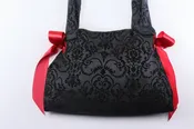 Black Damask Handbag with Red Ribbon Bows