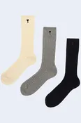 Ami 3-Pack Cotton Blend Sock in Ecru/Gris/Noir