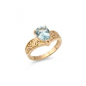 10K Yellow Gold Pear Aquamarine V-Band Engraved Ring