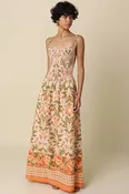Sienna Botanical Border Maxi Dress: Peach Multi / Contemporary / S