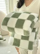 Block Fleece Soft Blanket Green