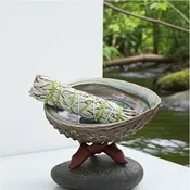 Abalone Shell with Tripod Stand and Sage
