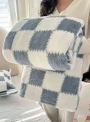 Color Block Fleece Soft Blanket Blue