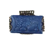 1920s Bohemia blue satin pressed glass stone with fruit basket design pendant.   44x58mm. Pkg of 1. b5-629pd
