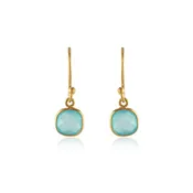 Aqua Chalcy faceted square plain bezel on French hook