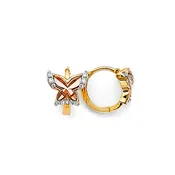 14K 2T Butterfly CZ Huggies Earrings