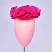 1950s/60s Hot Pink Silk Velvet Rose Halo Hat, Size S/M