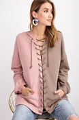 Color Block Terry Knit Hoodie Mocha
