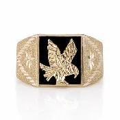 10K Yellow Gold Black Onyx Eagle Signet Ring