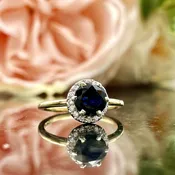 1.29ct Sapphire With Diamond Halo Ladies Ring 14k Two Tone Yellow And White  Gold | Warren Jewelers