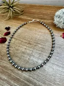 14 inch Choker Alternating Sterling Silver Pearl Necklace