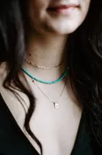 Bronze Tab Letter Necklace on Gold Chain