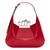 Alexander McQueen The Jewelled Hobo Bag in Red Leather with Silver Knuckle