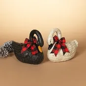 10.2"L Resin Holiday Swan w/ Bow, 2 Asst
