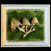 Vintage Mushroom Emerald, Ruby, and Sapphire 18k Gold Brooch
