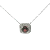 10K White Gold Round Garnet Pendant with Diamond Accents