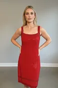 Vintage St. John Knit Red Paillette Cocktail Dress with Square Neckline