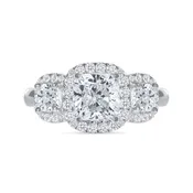 3 Cushion Shaped Diamonds and Round Diamond Engagement Ring