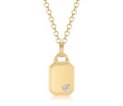 18k Yellow Gold 18mm Dog Tag Pear Diamond Necklace