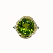 14k Two-Tone Peridot and Diamond Ring
