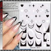 NAIL STICKER French, Black & White Abstract Hearts, Stars & French Lines #S013