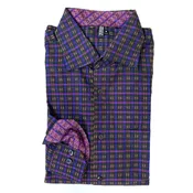 Long sleeve men's dress shirt (M) in purple fuchsia jacquard plaid — kokovenice.com