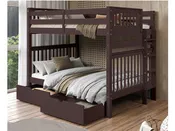 Bedz King Full Over Full End Ladder Bunk Bed with 2 Storage Drawers in Dark Cherry