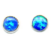 5 mm Round Shaped Dark Blue Opal Stone Sterling Silver .925 Stud Earrings