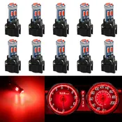 10pcs Car T5 LED Instrument Panel Light Bulbs - 7-SMD 4014 Chipset, High Brightness,  Replacement for T5 17 18 27 37 58 70 73 74 79 85 86 2721 PC74 PC37 PC118,Includes Sockets（Red）
