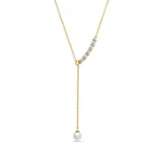 14 Karat Yellow Gold Pearl Necklace with Diamonds