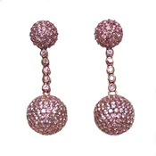 Unique Pink Sapphire Half Sphere Shaped & Hanging Ball Drop Earrings