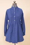 1970s Navy Blue & White Graph Pleated Front Shirt/Dress By Marimekko