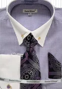 DE Mens Lavender Houndstooth Dress Shirt Tie Hanky DS3835P2