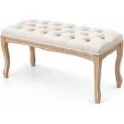 Envelor French Vintage Tufted Linen Upholstered Bench, 43.3 in.